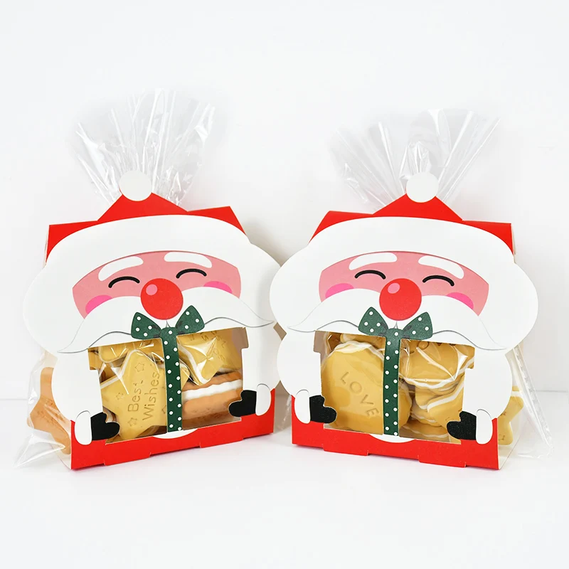 

8pcs Marry Christmas Gift Box Window Kraft Paper Candy Cookies Packaging Xmas Party Santa Claus Favor New Year Home Decoration