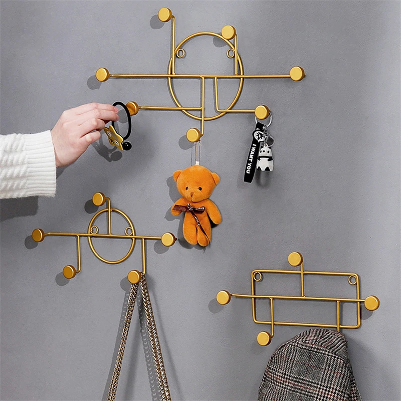 

Nordic Style Golden Geometry Wall Decoration Hanging Hook Clothes Hat Key Metal Wall Storage Hanger For Home