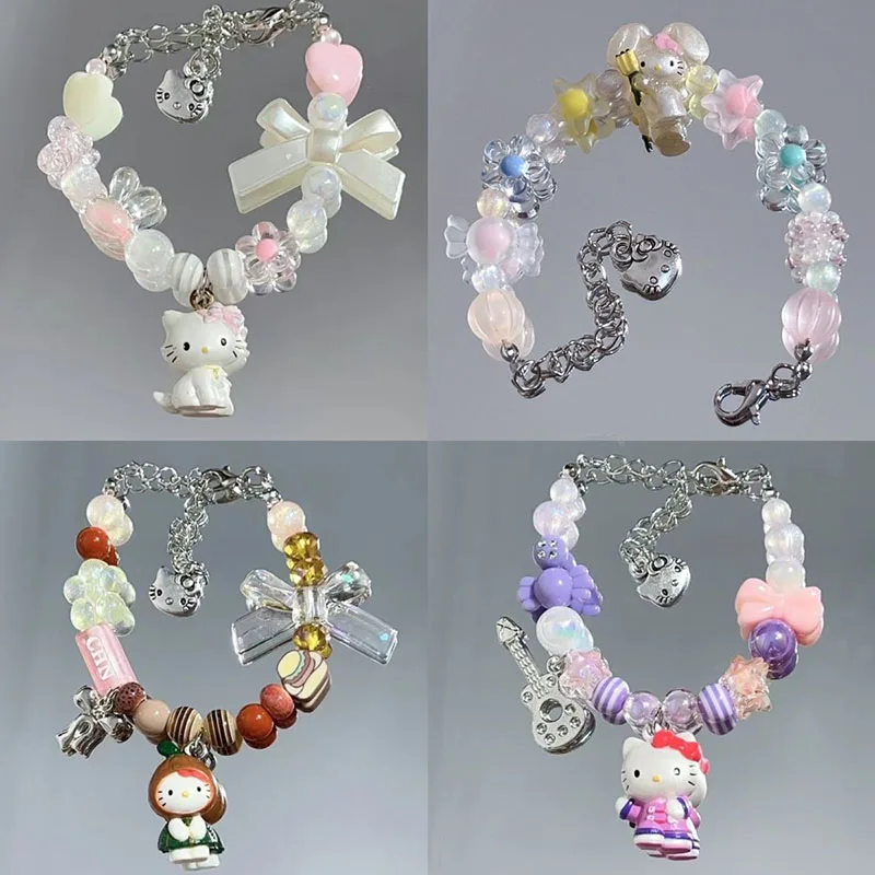 

Милые ювелирные изделия Sanrio Hello Kittys Y2K милый браслет из бисера мультяшный Блестящий Модный браслет ручной работы изящный подарок для девочек