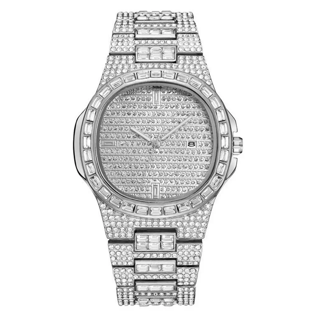 

Relogio Masculino 2022 Large Grain Diamond Hip Hop Luxury Quartz Watch Stainless Steel Casual Business Sports Men Watch Reloj