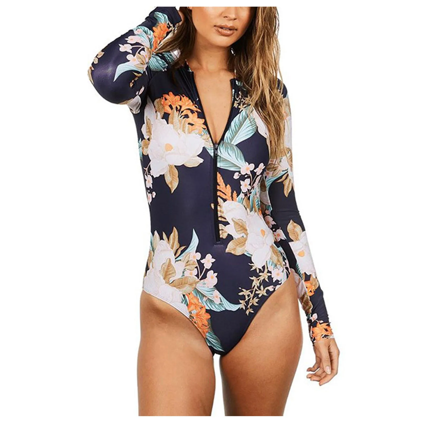 Женский слитный купальник с длинными рукавами на молнии |