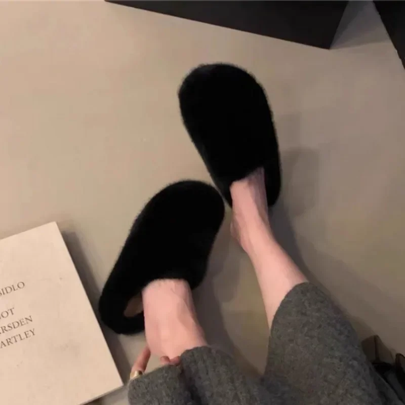 Леопардовые женские меховые шлепанцы на плоской платформе замшевые мюли зимняя