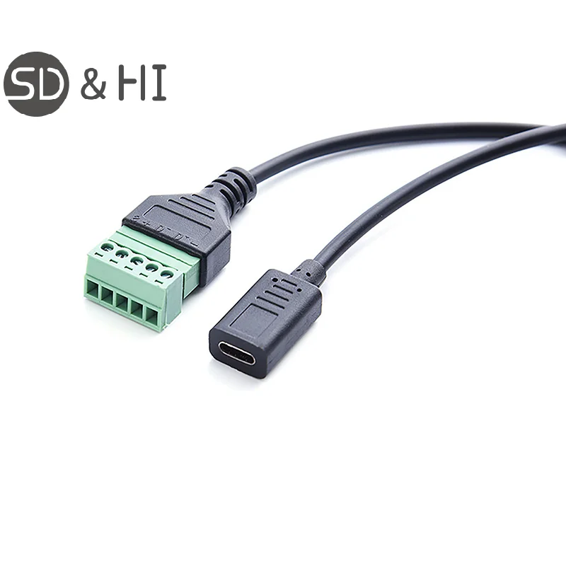 USB Type-C папа/гнездо на 5-контактный винтовой клеммный блок безпаяный съемный