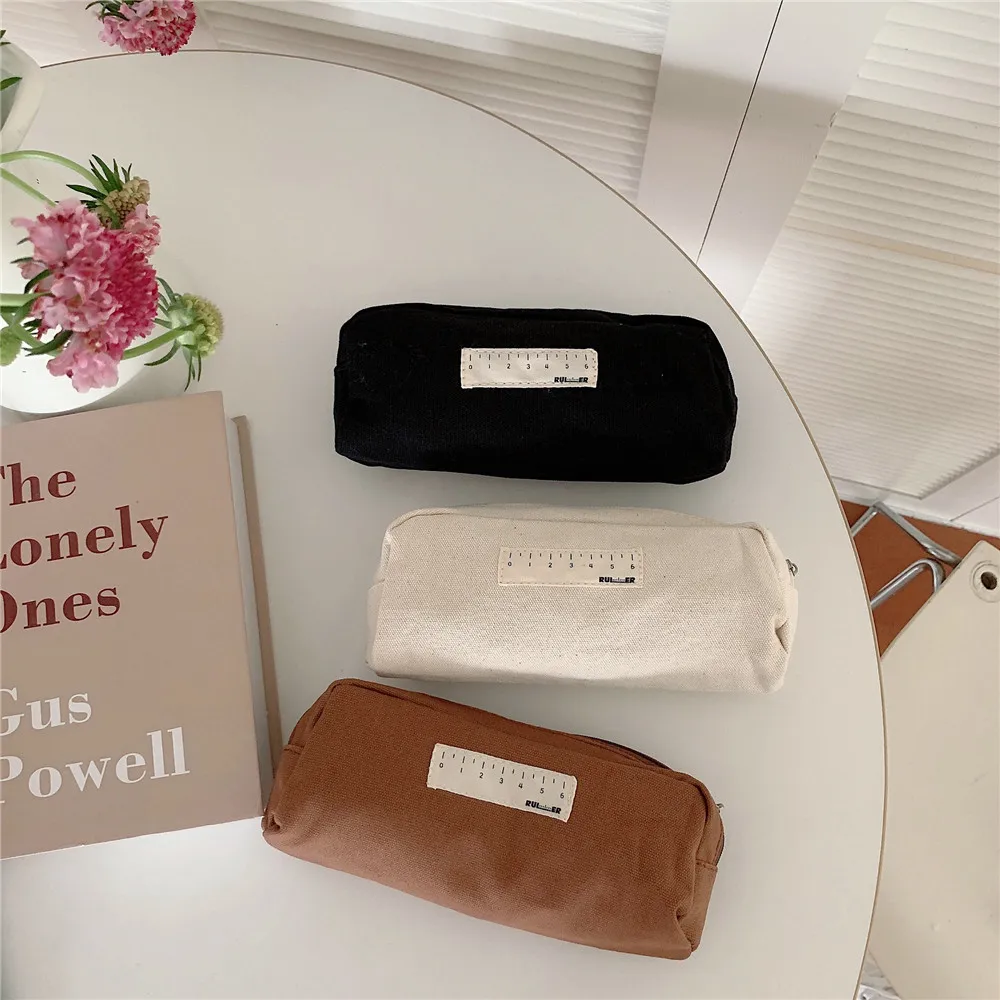 

New Student Pencil Case Canvas Zipper Cute Creative Japanese Makeup Storage Bags Stationery Pencil Bag Pouch School Supplies