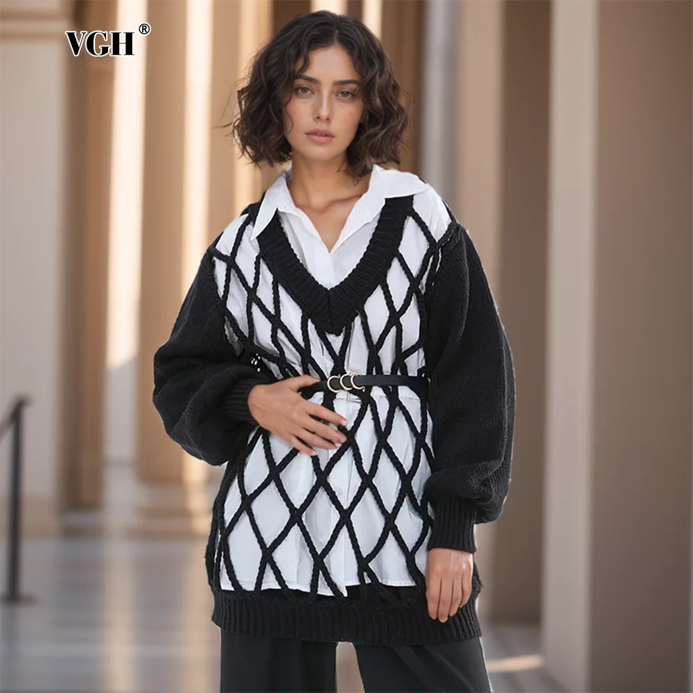 Женский Повседневный Однотонный Пуловер С V-образным Вырезом И Длинными Рукавами