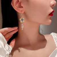 flower diamond tassel earrings925 full rhinestone long tassel earringsrhinestone flower earrings jewelry gifts for women