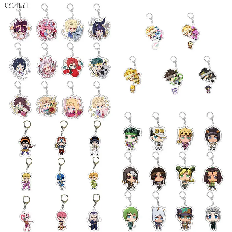 

20pcs Anime JoJos Bizarre Adventure Man Key Chain For Women Accessories Cute Bag Pendant Key Ring Acrylic Cartoon Friends Gifts