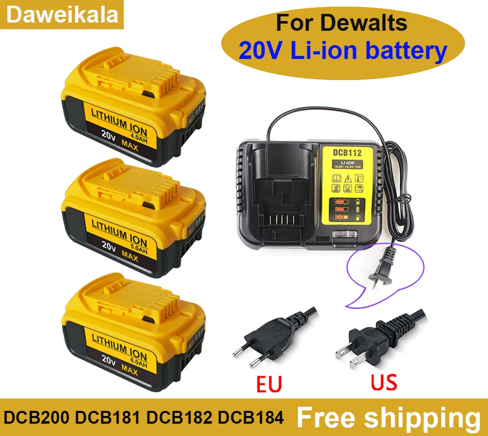 Новый Сменный аккумулятор 18 в 18650 Ач MAX XR для электроинструмента DeWalt DCB184 DCB181 DCB182 DCB200 20 в 6A 18 в аккумулятор с зарядным устройством