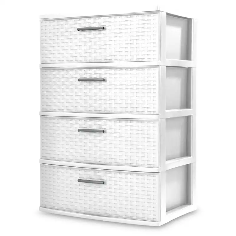 

4 Drawer Wide Weave Tower Storage Unit | White | Extra Capacity, Long-Lasting Durability