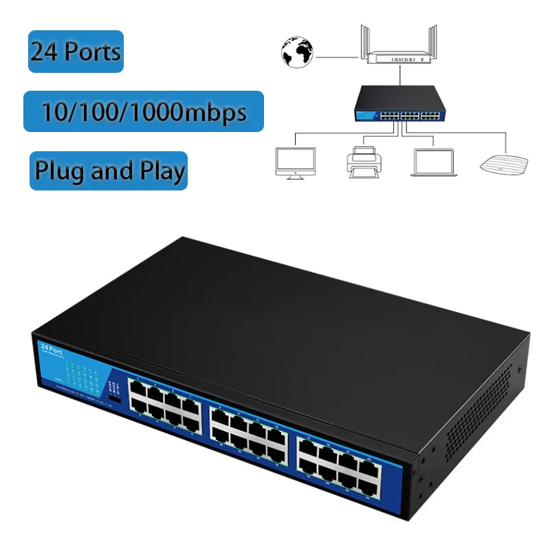 

Коммутатор RJ45 для подключения к Интернету, 10/100 Мбит/с, 24 порта