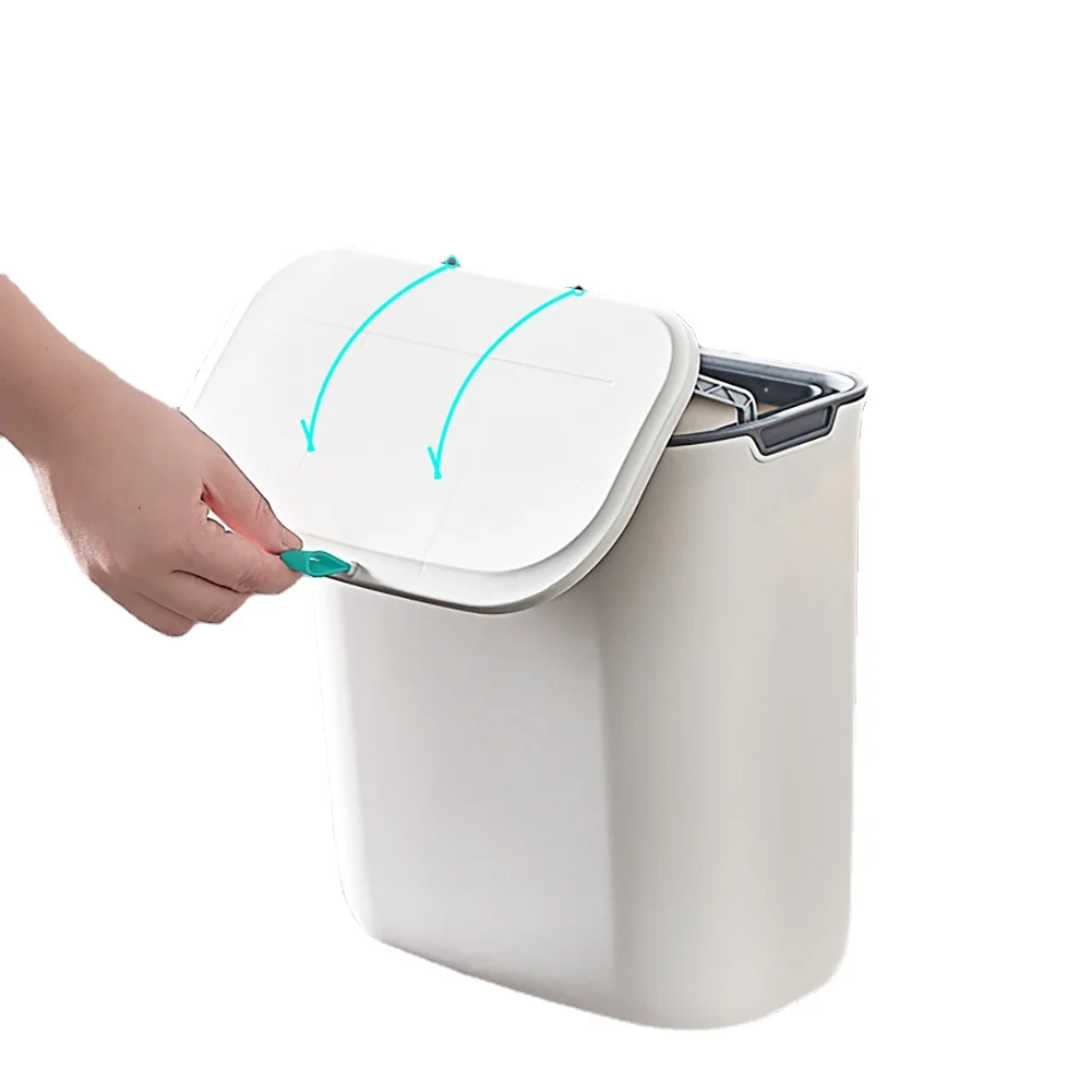 

Wholesales New 7L/9L Wall mounted Hanging Trash Can with Lid wall-mounted Compost Bin for Kitchen Cabinet Door