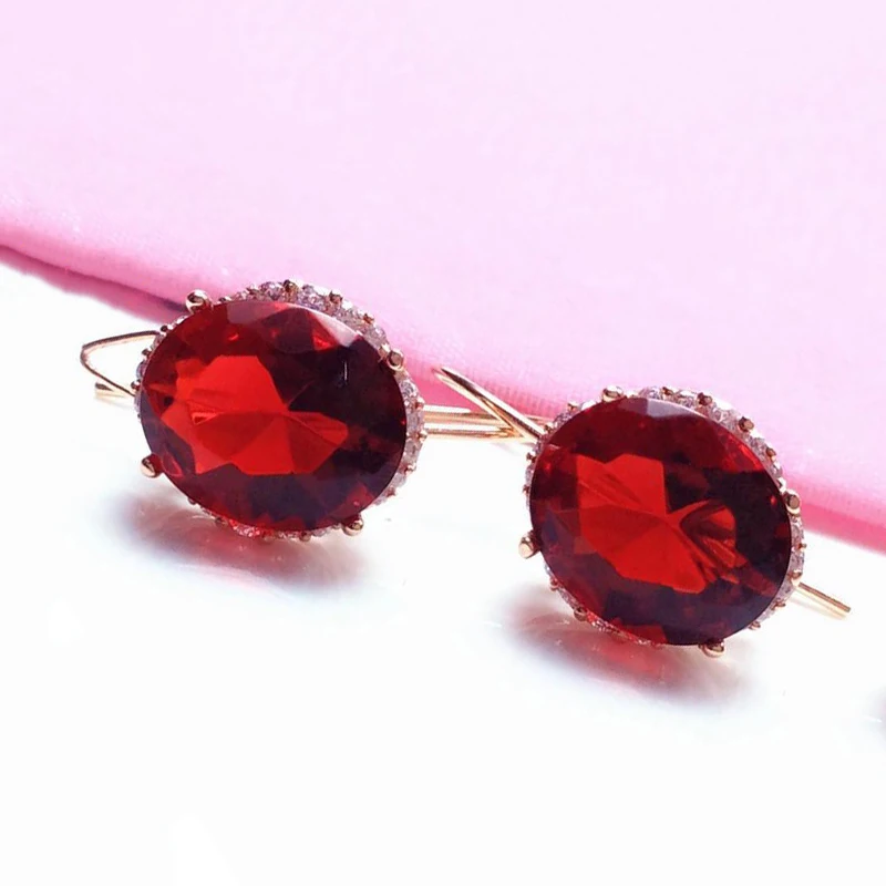 

Серьги женские из розового золота с инкрустированным Рубином, овальные классические минималистичные дизайнерские Роскошные ювелирные изд...