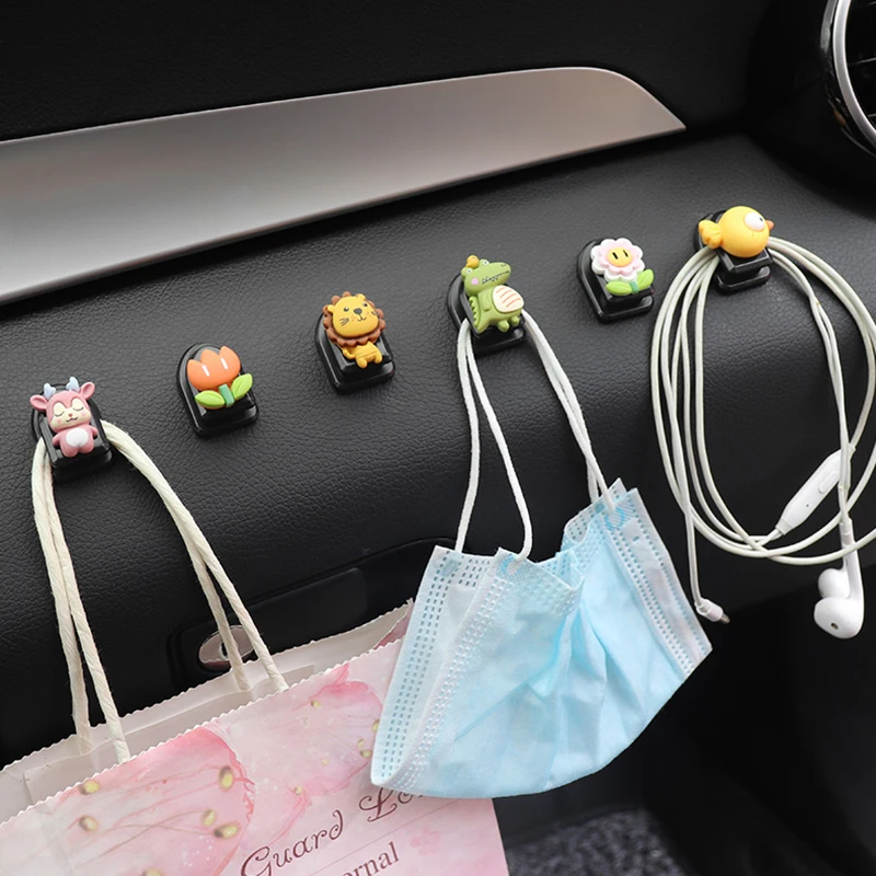 Cute anime car hook organizer usb cable headset storage car interior accessories new car decoration supplies promotional gifts