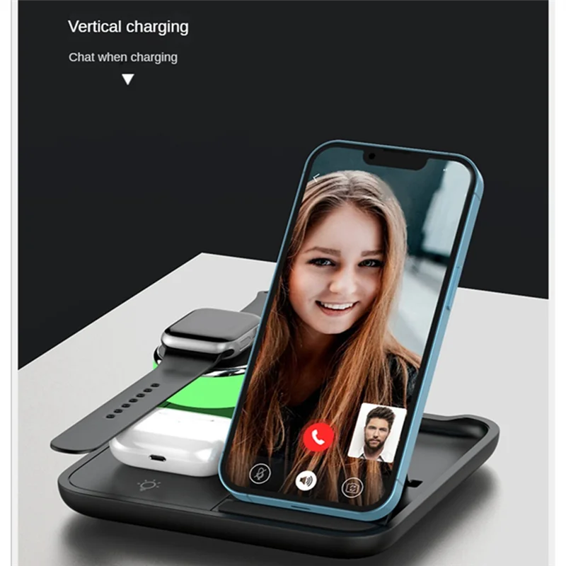 Удобная док-станция для быстрой беспроводной зарядки 4 в 1 устройств с поддержкой