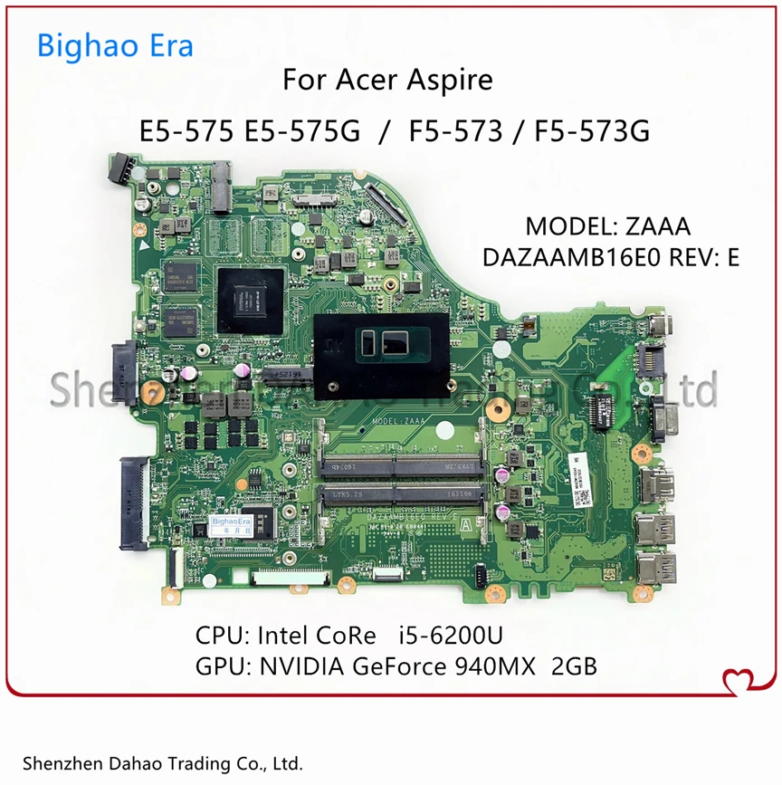 

For Acer Aspire E5-575 E5-575G F5-573 F5-573G Laptop Motherboard DAZAAMB16E0 With Intel i3 i5 i7 CPU 940MX 2G Video Card 100% OK