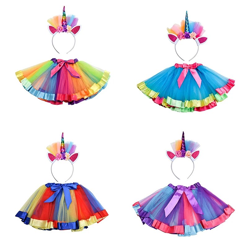 

Baby Girl Unicorn Birthday Party Costume 3 to 8 Years Princess Unicorn Horn Headband with Rainbow Tutu Skirt Set