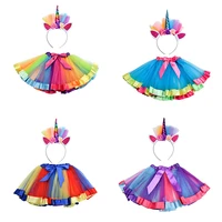 baby girl unicorn birthday party costume 3 to 8 years princess unicorn horn headband with rainbow tutu skirt set