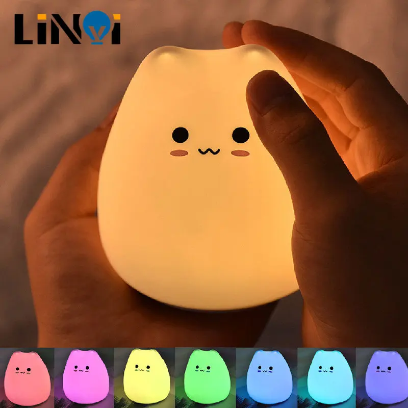 

Colorful Changes LED Night Lights Touch Sensor Cat Silicone Light Child Christmas Gift Sleepping Bedroom Bedside Atmosphere Lamp