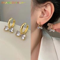 2022 new luxury zircon bow pendant round button earrings for womens fashion fine jewelry for girls gift accessories wholesale