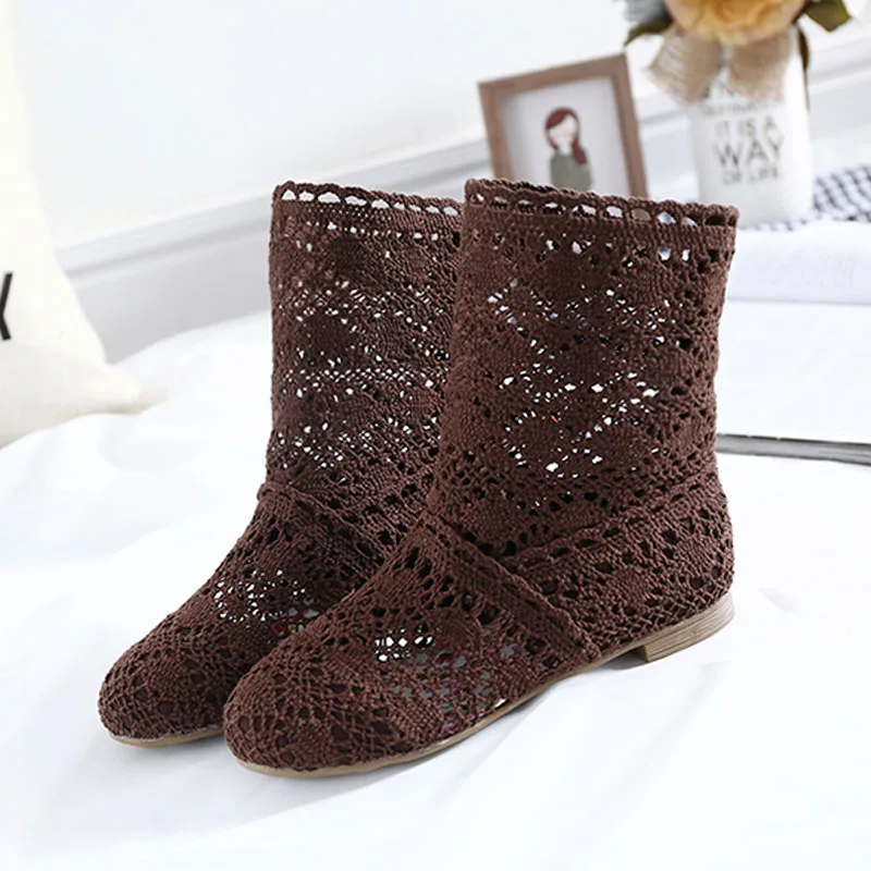 

Summer Shoes Breathable Mesh Summer Boots Women Flat Heel Ankle Botas Womens Boots Fashion Cut-Outs Brand