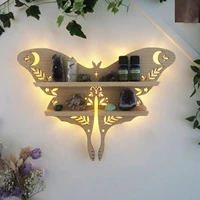 crystal essential oil storage display stand luminous moth butterfly wall mounted wooden decorative shelf home bedroom decor