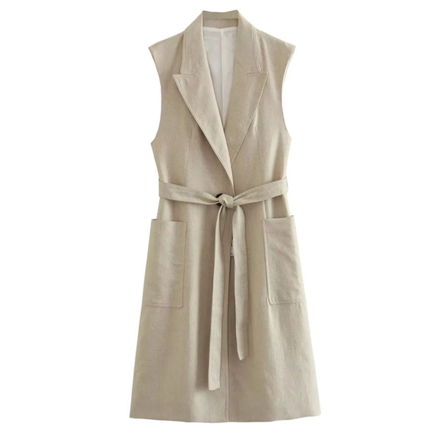 

Увядший Французский Ретро Простой Бежевый длинный жилет модное с поясом офисное женское Элегантное повседневное мини-платье для женщин