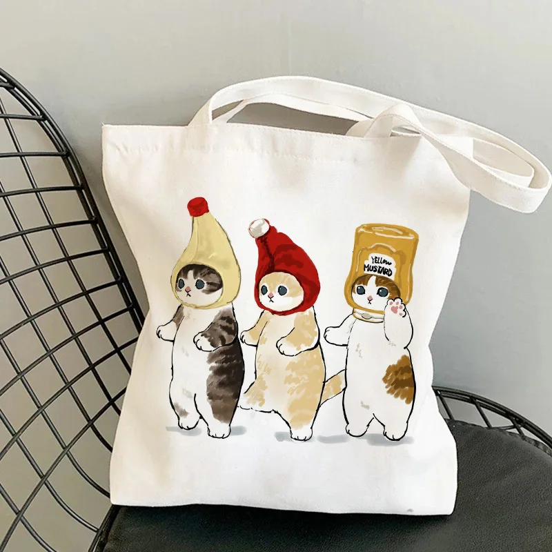 

Cute Cartoon Cat Printed Tote Bags Women High Capacity Reusable Shopping Bag Outdoor Beach Bag Totes Funny Cat Handbag