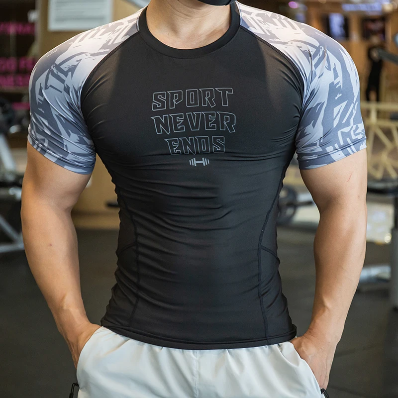 

2022 New Men's Fitness Sport Running Tops Short Sleeve Casual Quick Drying Compression Elastic Skinny Clothing Training Workout