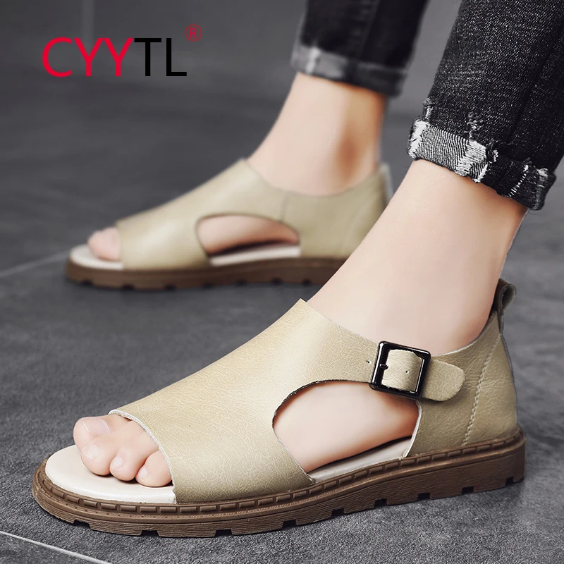 

CYYTL Smooth Leather Men's Business Sandals Open Toe Walking Slip on Buckle Office Shoes Outdoor Summer Casual Work Sandalias