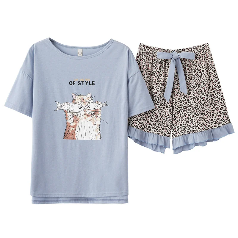 Summer Print Fashion Pajamas Women's Summer  Short-Sleeved Shorts Sweet Outwear 4XL Size Homewear