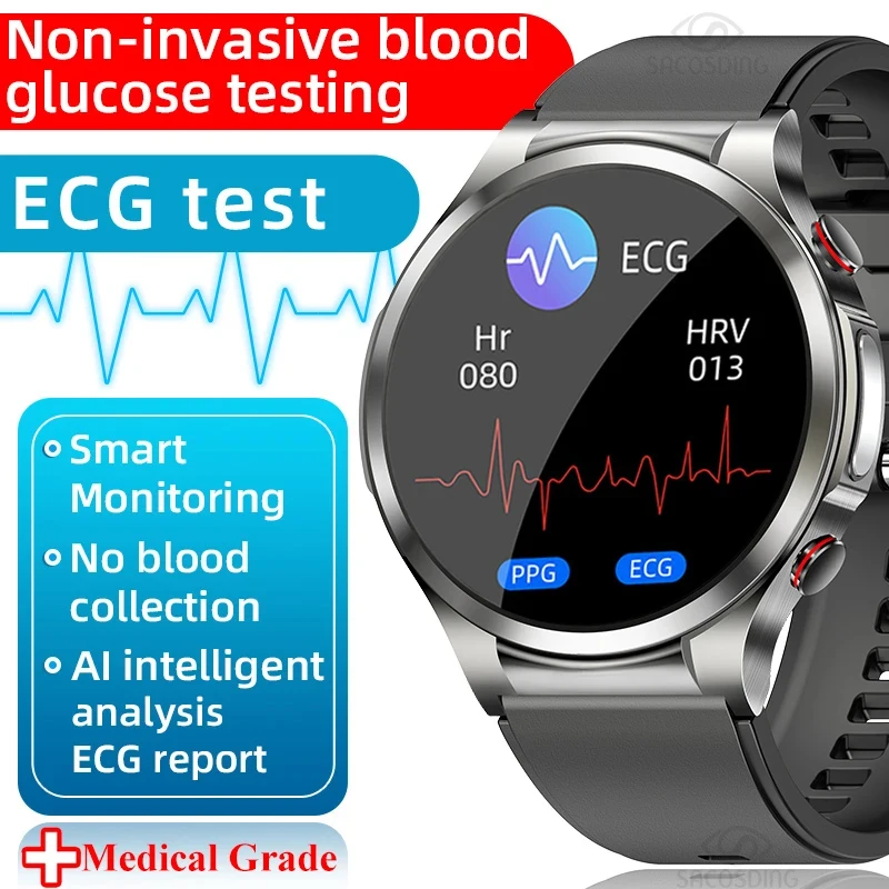 

Новинка 2023, неинвазивные Смарт-часы для измерения уровня сахара в крови, ЭКГ + ППГ, пульса, артериального давления, уровня кислорода в крови, мониторинг температуры тела