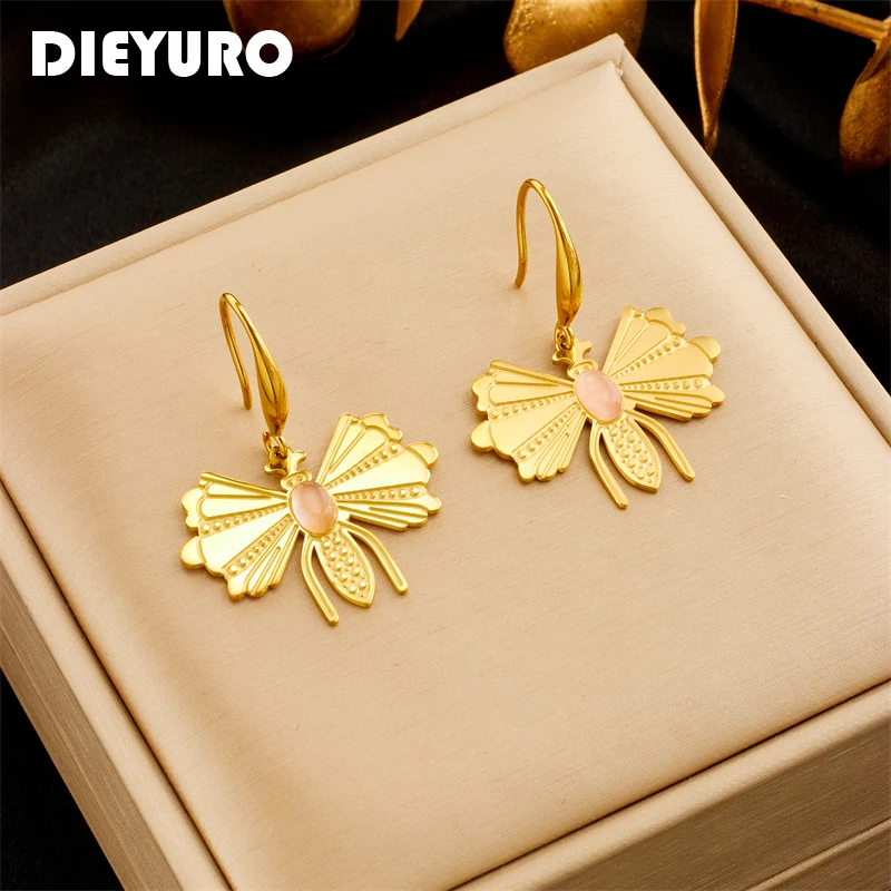 

DIEYURO 316L Stainless Steel Insect Moth Drop Earrings For Women Girl Fashion Ear Hook Non-fading Jewelry Gift Party Accessories
