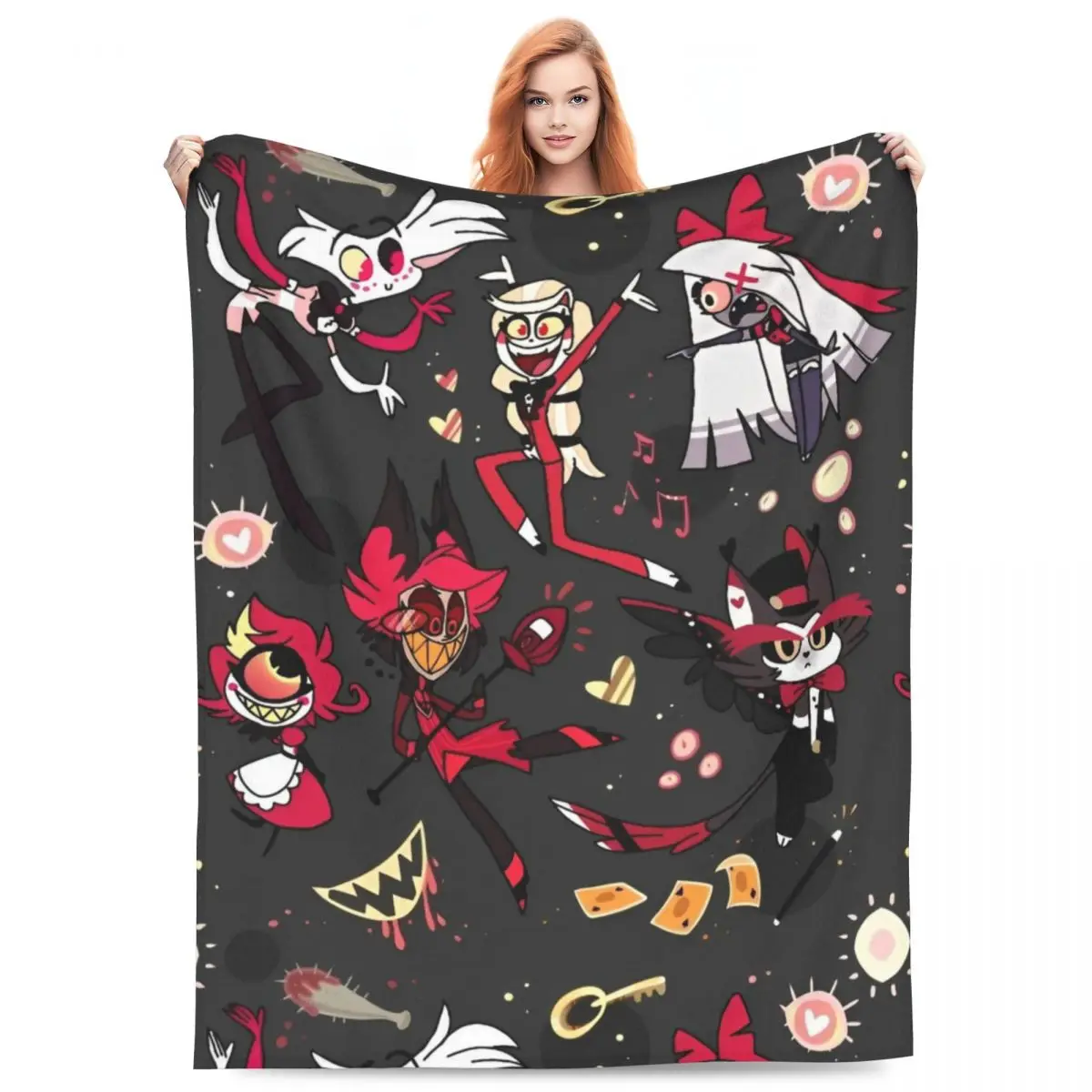 Фланелевые пледы с персонажами Musical H-HazbinHotels черные комедийные одеяла для дивана
