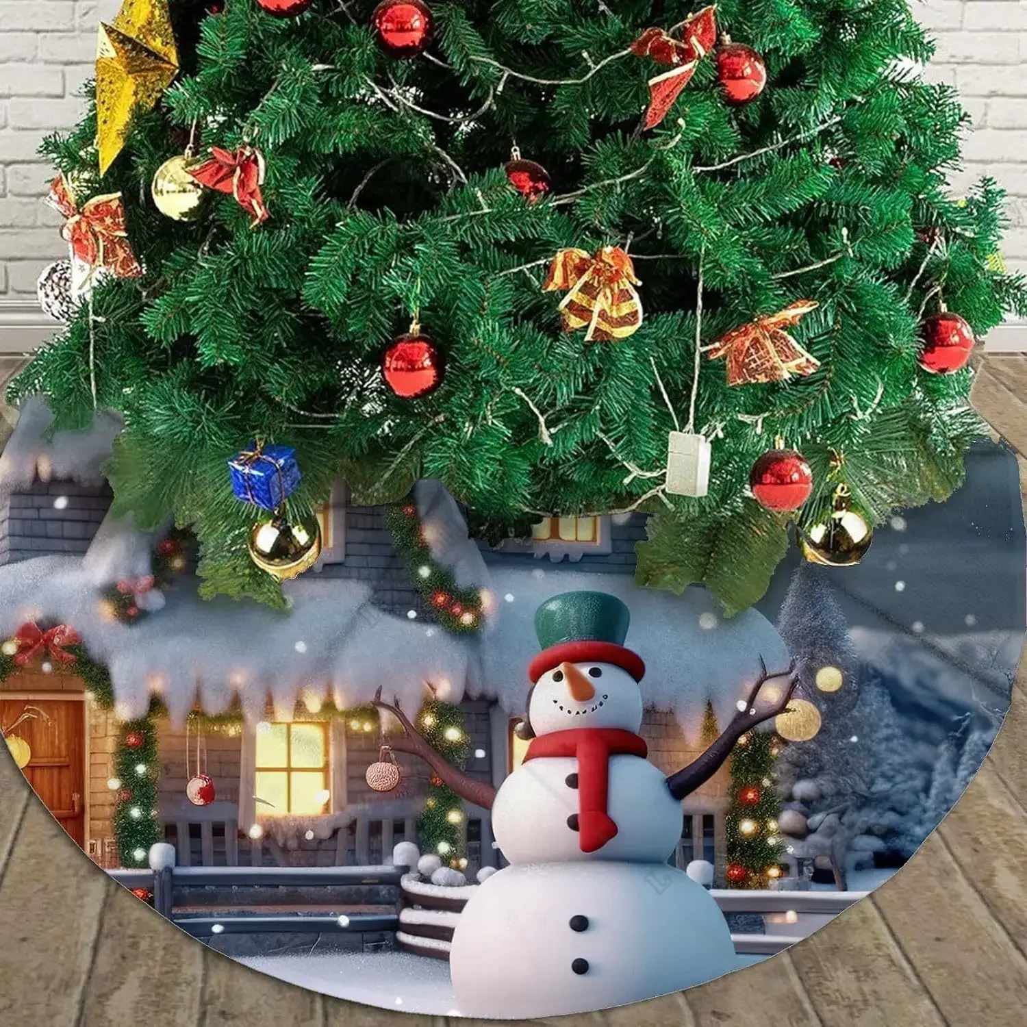 Снежные сцены Рождественский домик снеговик юбка на рождественскую елку шар