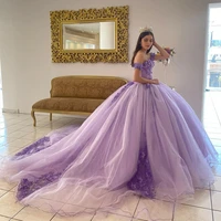 princess lilac sweet 15 dresses 2022 off the shoulder ball gown floral lace luxury prom dress elegant vestidos de quincea%c3%b1era