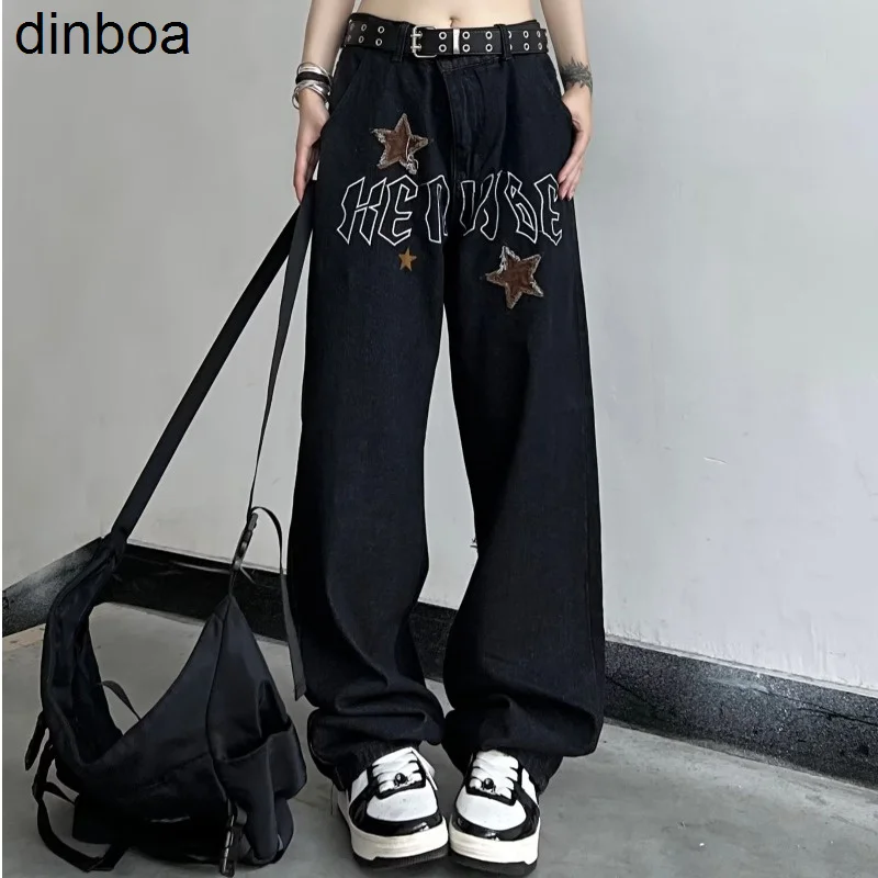 

Embroidered Letters Wide Leg Jeans American Retro Street Straight Pants Y2k Pants New Harajuku Hip Hop Fashion Handsome Pants