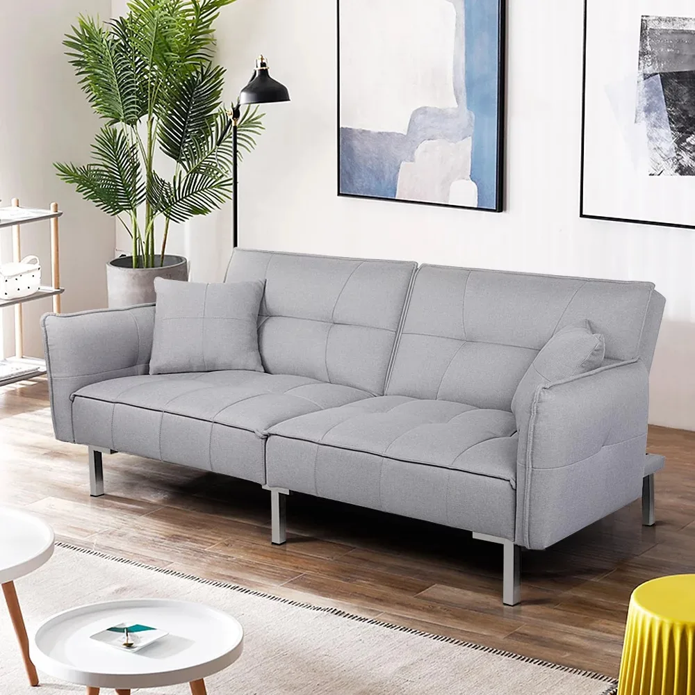 

Alden Design Fabric Covered Futon Sofa Bed with Adjustable Backrest, Gray