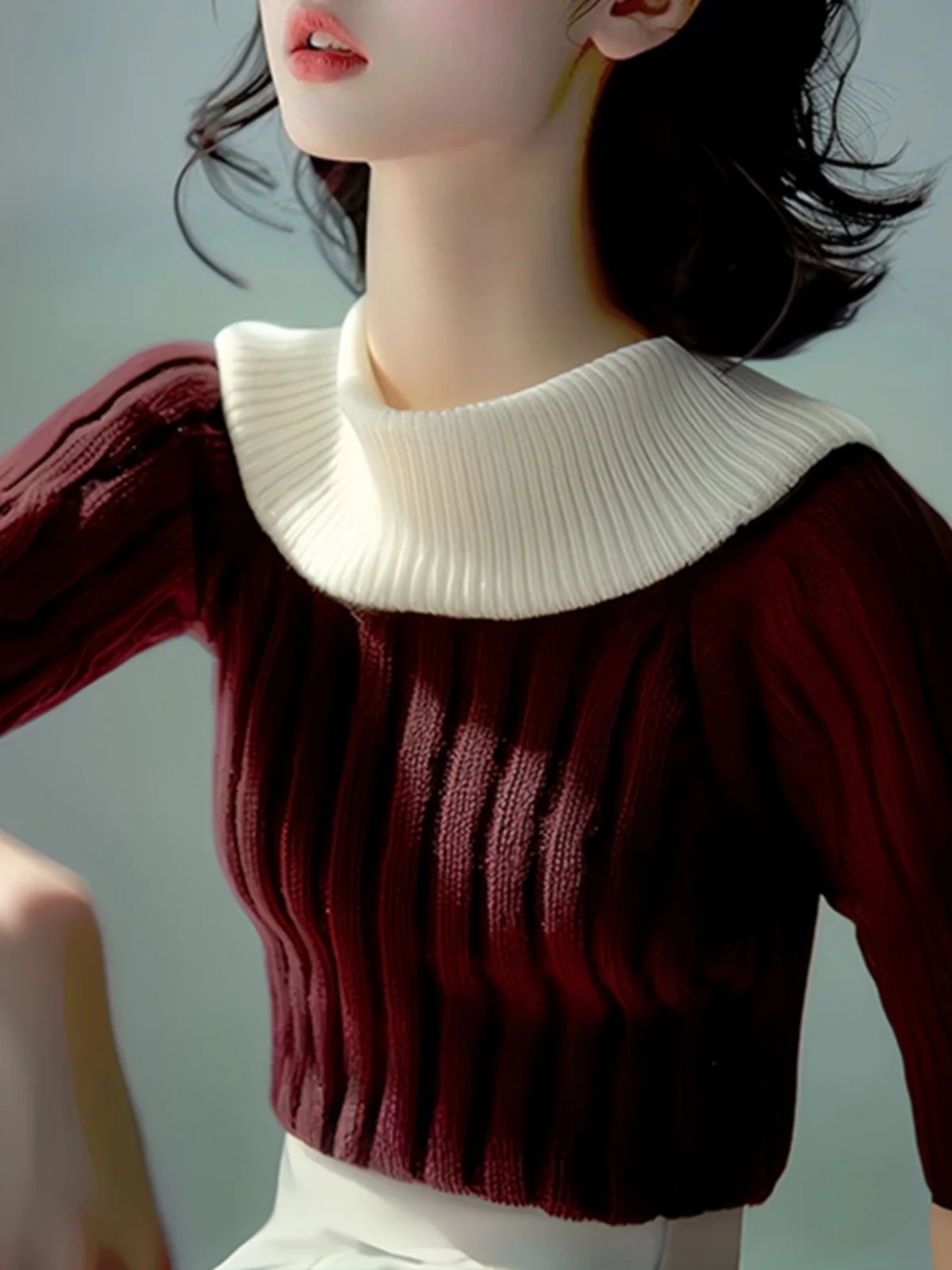Осенне-зимний облегающий вязаный свитер винно-красного цвета женский 2024 новый