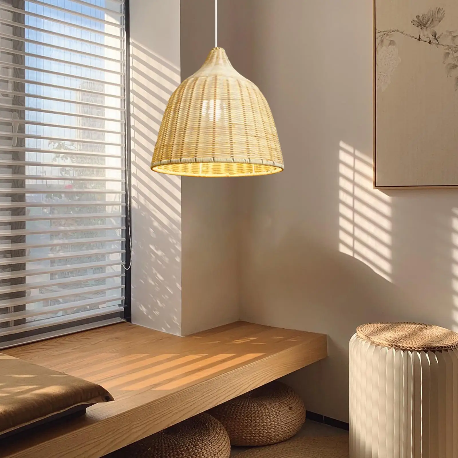 

Wicker Lamp Shade Light Fixture Decoration for Teahouse Hotel Dining Room