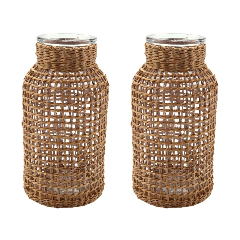 

Стеклянная Цветочная ваза из соломы, 2 шт., японский цветочный горшок в скандинавском стиле, креативная Цветочная корзина для растений-S