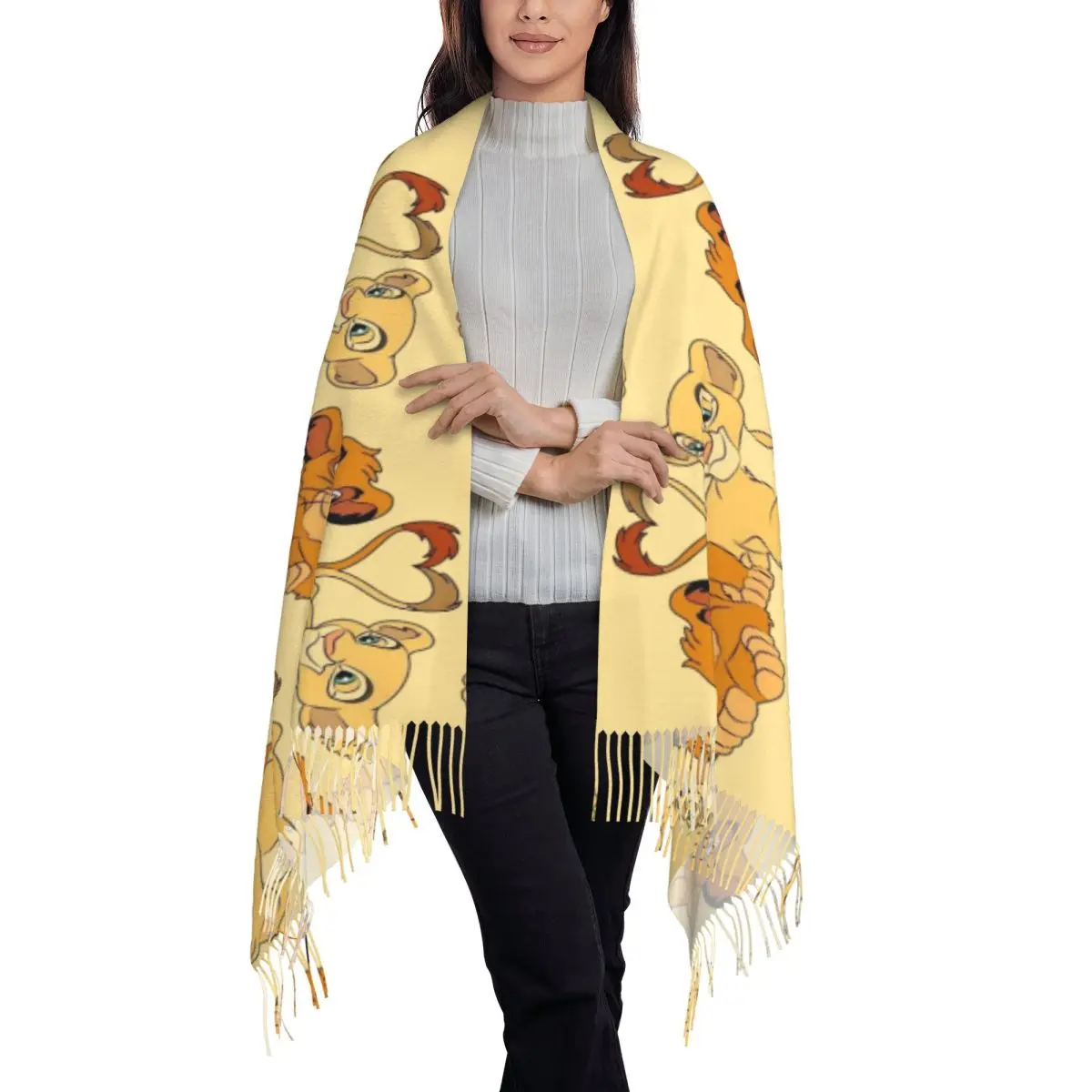 Женский шарф Симба и Нила на заказ длинный зимне-осенний теплый шаль с кисточками