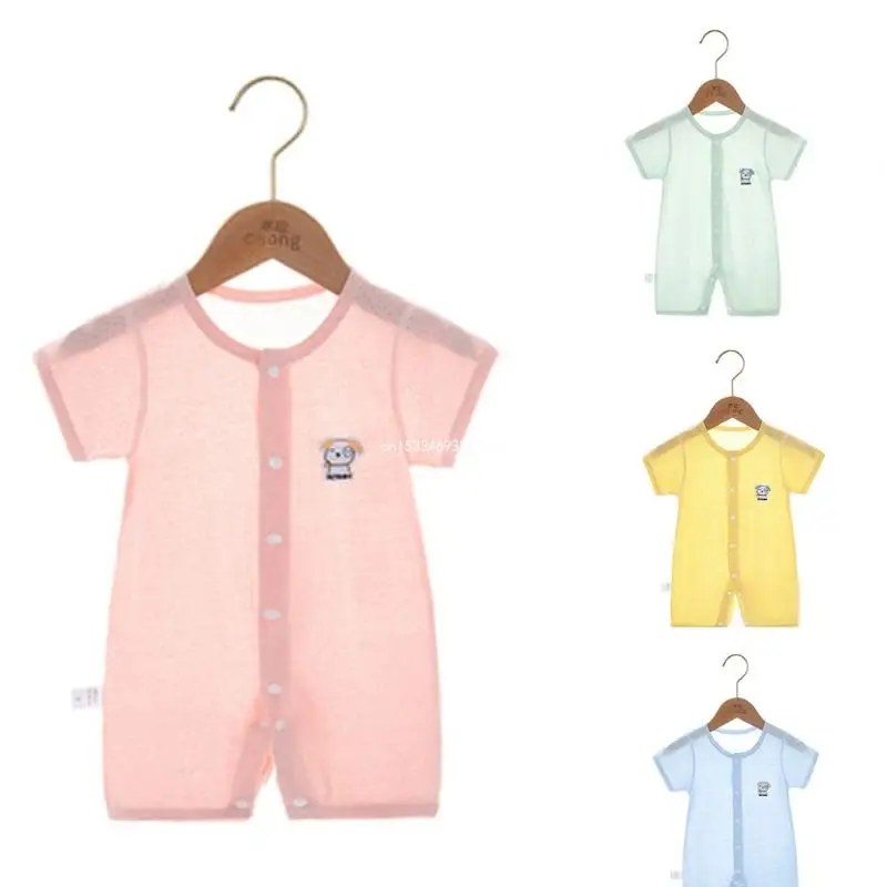 

Newborn Infant Baby Short Sleeve for Onesies Summer Button Solid Jumpsuit Overal