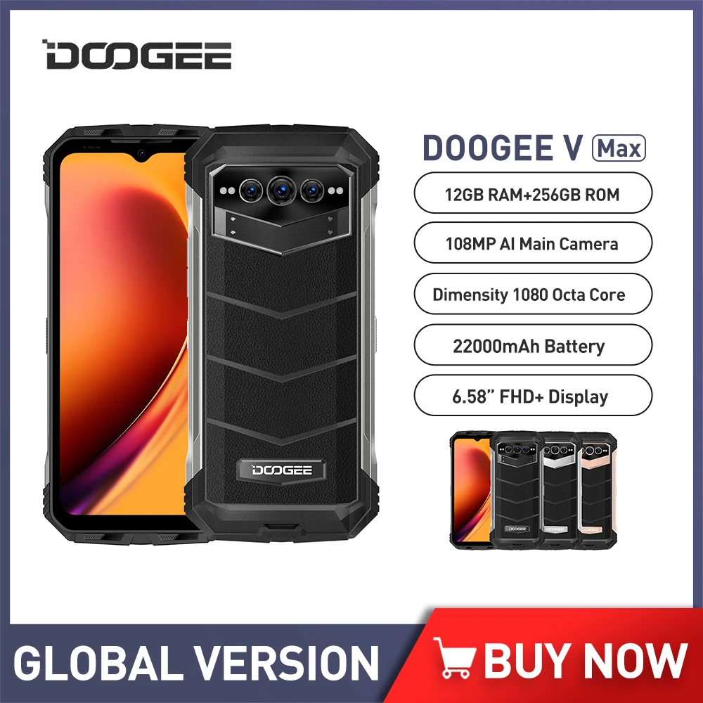 

DOOGEE V Max 22000mah Original 5G Rugged Phone 6.58Inch Octa Core 12GB RAM+256GB ROM Cellphone 120Hz 108MP Camera Smartphone NFC