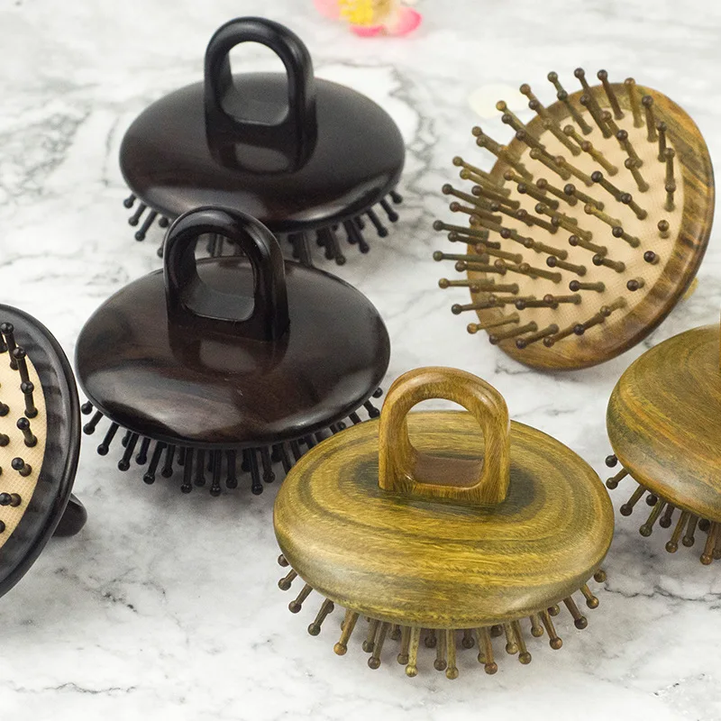 

8cm Sandalwood Comb Airbag Massage Brushes Portable Meridian Scraping Scalp Massage Relax Round Wooden Massager Anti Hair Loss