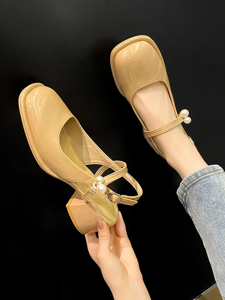 

Женские уличные сандалии Мэри Джейн, туфли на прозрачном каблуке с открытым носком, закрытые туфли в стиле ретро для девочек, высокие летние удобные босоножки, 2023