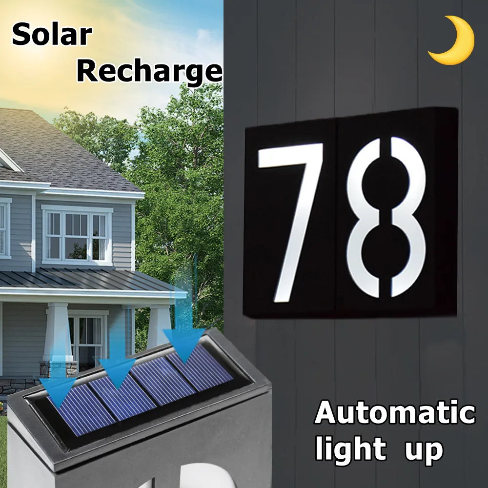 House Number Solar Led Light Outdoor Garden Solar Number Door Plate Outdoor Lighting Rechargeable House Number Light