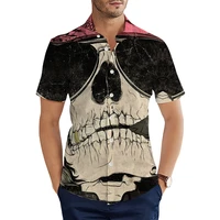 men for hawaiian shirts black and white skull 3d graphic printed summer short sleeve button men shirt fashion casual tops 5xl
