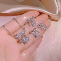 attractive women ear studs bow female sparkling long lasting ring earrings necklace pendant necklace women ring
