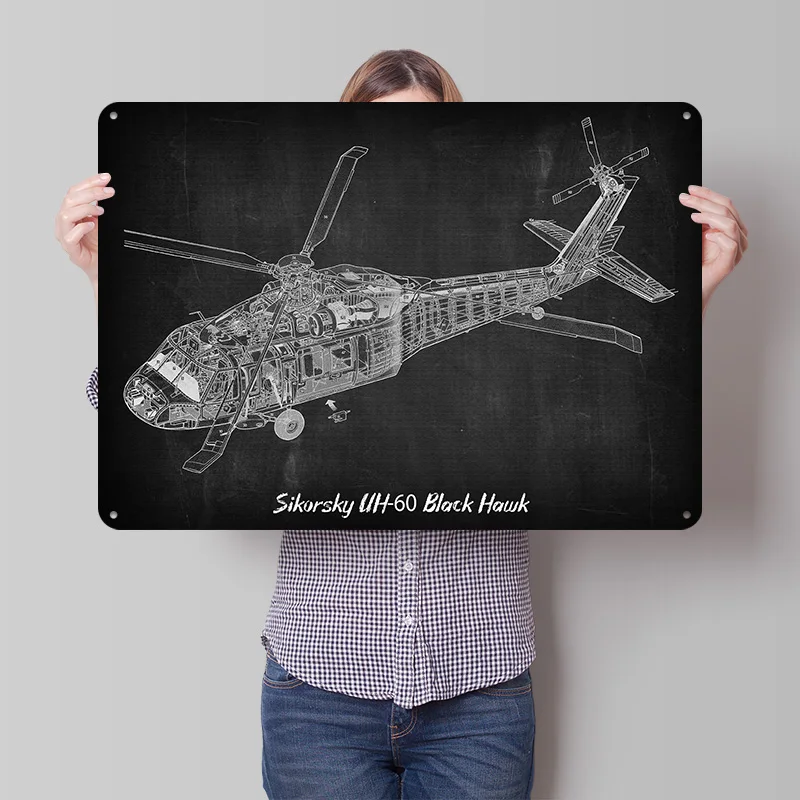 Фото Постер Sikorsky UH60 Black Hawk: Ретро 3D-печать, металлические таблички, настенный декор на заказ, подарок для современного дома, игровой арт №1