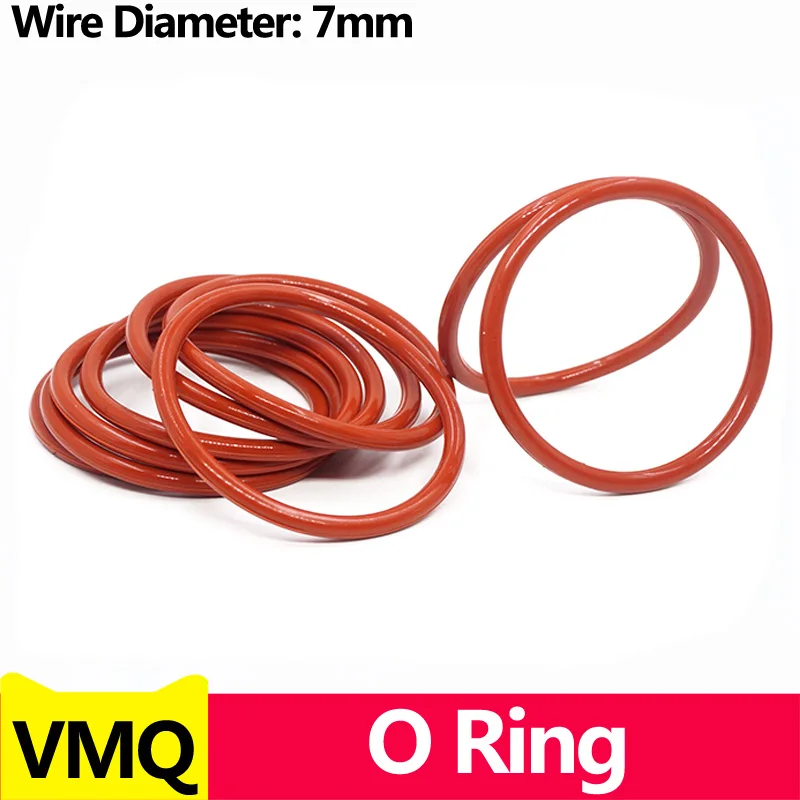 

Red Color Silicone Rubber O-RING VMQ Sealing Rings Repair Skeleton Oil Gasket Washer Inner Diameter40-700MM Wire Diameter 7MM